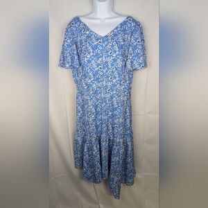 Chic Asymmetrical Blue Floral Dress